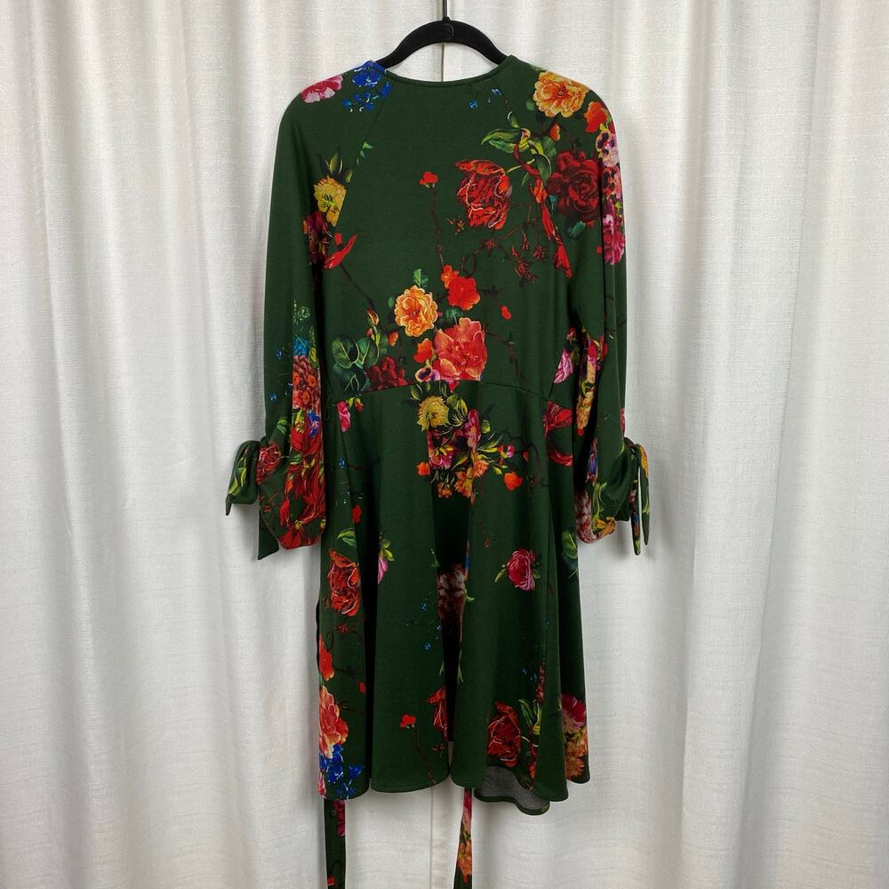 Anthropologie Eva Franco Green Floral Dahlia Wrap Mini Dress Sz.S - Picture 11 of 15